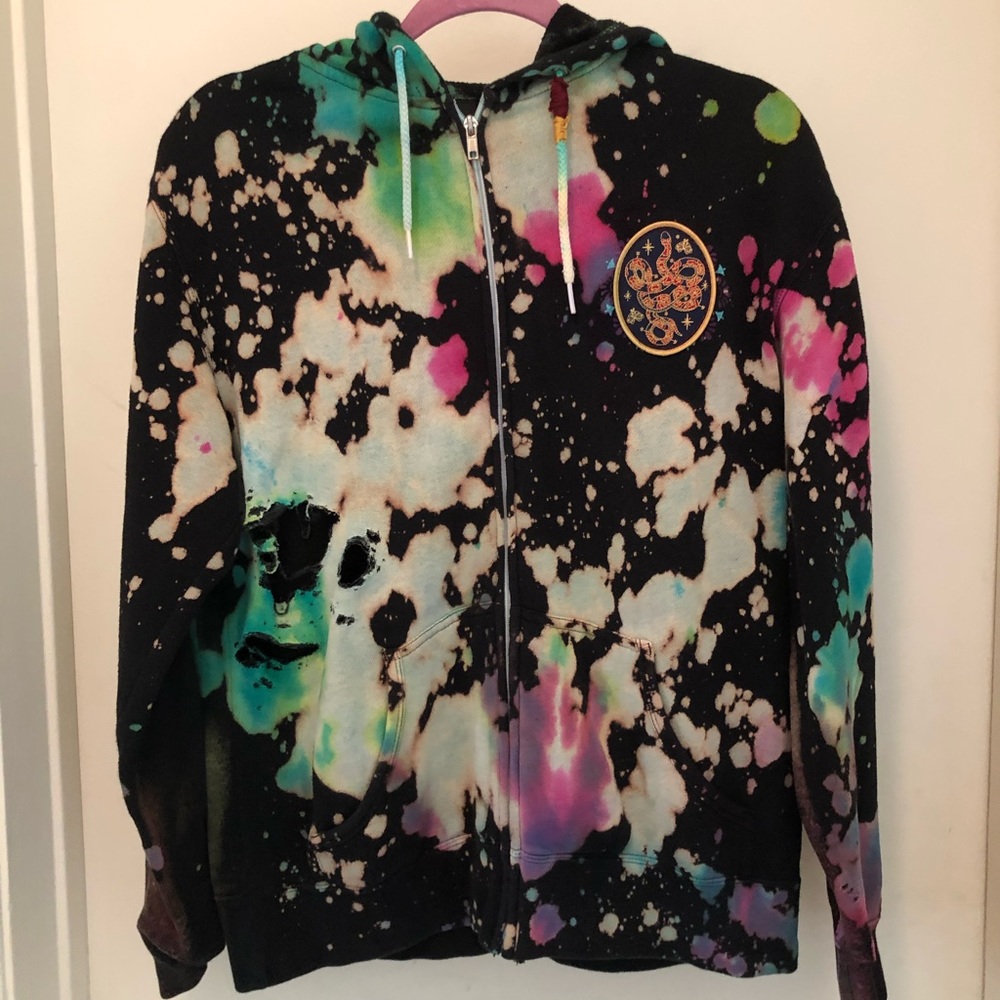 Zip up, bleached and tie dye hoodie